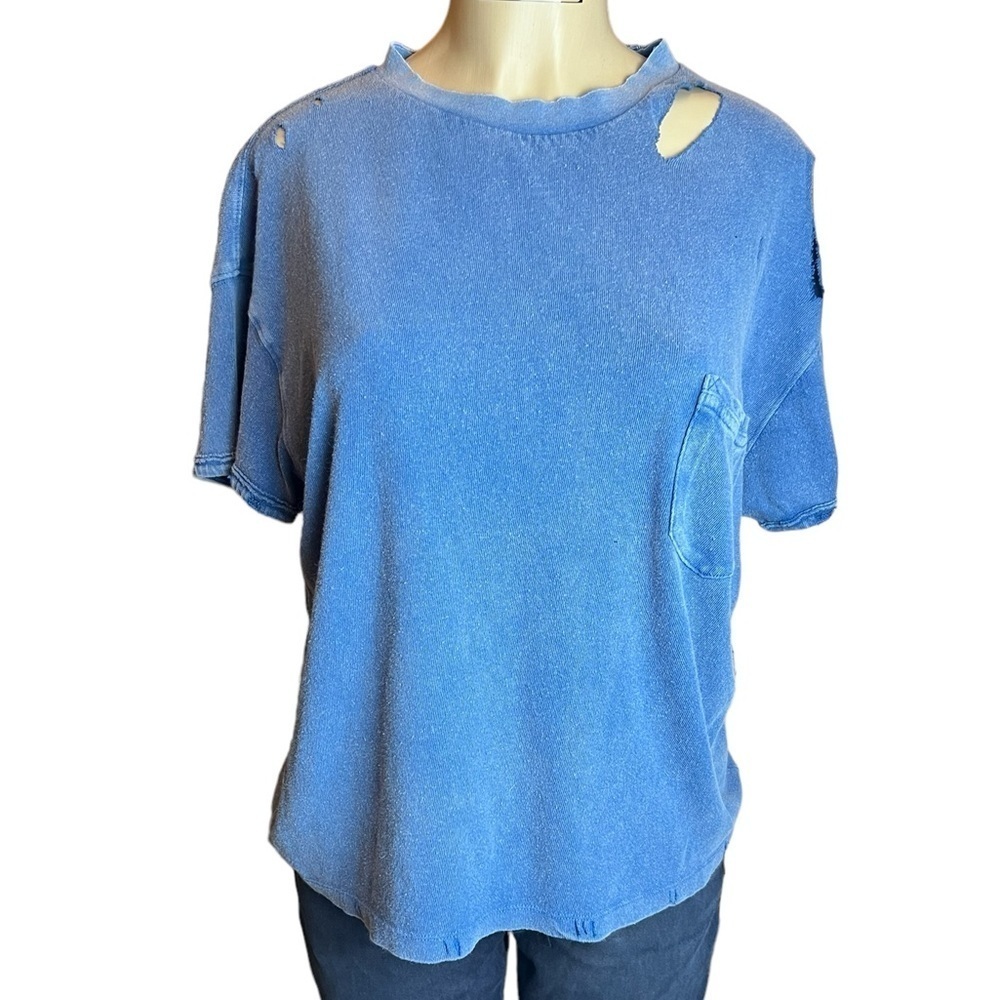 We The Free NWT Rubi Boho Distressed Short Sleeve Crew Tee in Belle Blue…